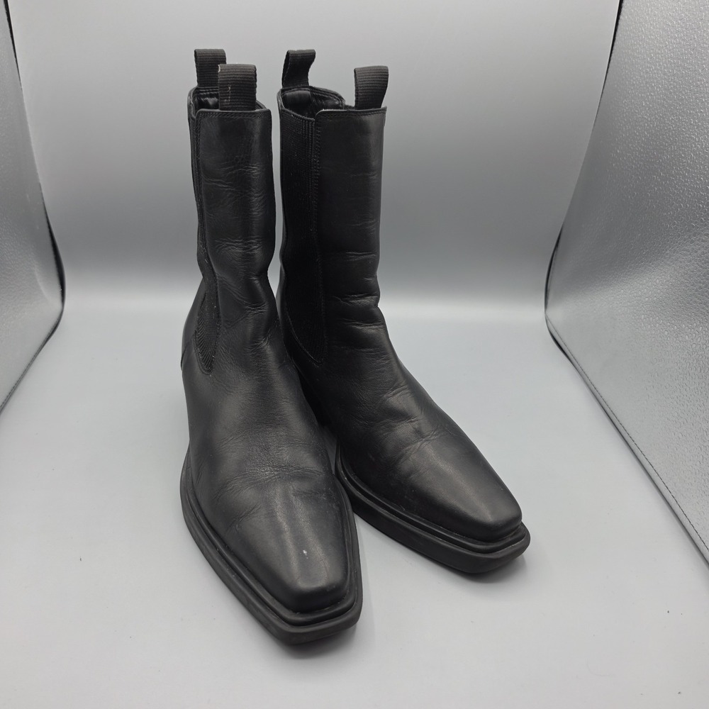 Asos Chelsea Boots Womens 8 Black Leather Chunky Snip Toe‎ Biker Grunge Western
